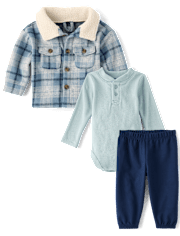 Baby Boys Plaid 3-Piece Outfit Set