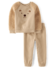 Baby And Toddler Boys Embroidered Bear Premium Fleece 2-Piece Outfit Set