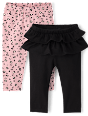 Baby Girls Leopard Ruffle Leggings 2-Pack