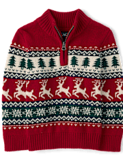 Pull à fermeture éclair quart de tour motif renne pour bébé et tout-petit garçon