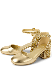 Girls Metallic Glitter Block Heels