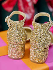 Girls Metallic Glitter Block Heels