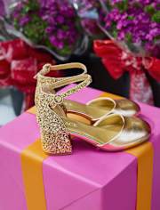 Girls Metallic Glitter Block Heels