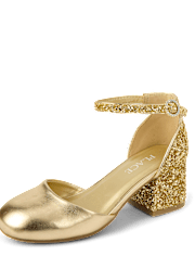 Girls Metallic Glitter Block Heels