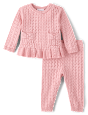 Baby Girls Bow Cable Knit Sweater 2-Piece Playwear Set