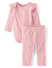 Baby Girls Flutter Sueded Rib 2-Piece Playwear Set