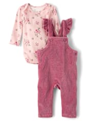 Baby Girls Floral Overalls 2-Piece Playwear Set