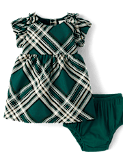 Baby Girls Matching Family Bow Plaid Satin Fit And Flare Dress