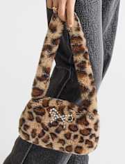 Sac à bandoulière léopard avec nœud en strass pour fille