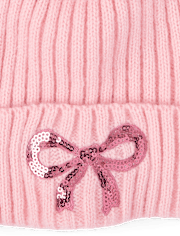 Lot de 2 bonnets à pompon et nœud pour fille