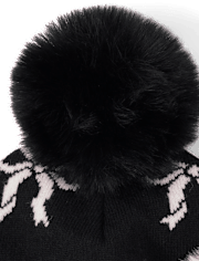 Lot de 2 bonnets à pompon et nœud pour fille