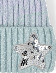 Girls Ombre Sequin Star Pom Pom Beanie