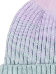 Girls Ombre Sequin Star Pom Pom Beanie