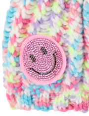 Girls Rainbow Embroidered Icon Pom Pom Beanie