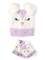 Girls Embroidered Owl 2-Piece Cold Weather Set