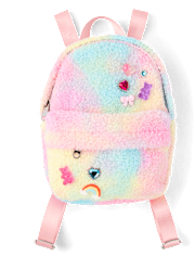 Girls Rainbow Charm Faux Sherpa Mini Backpack