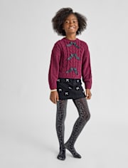 Lot de 2 collants en microfibre à nœud scintillant pour fille