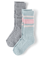 Girls Striped Cushioned Slouchy Socks 2-Pack