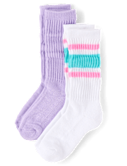 Girls Striped Cushioned Slouchy Socks 2-Pack