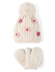 Toddler Girls Cable Knit Floral 2-Piece Cold Weather Set