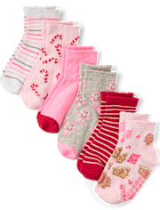 Girls Holiday Ruffle Crew Socks 6-Pack
