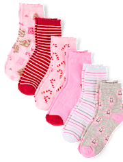 Girls Holiday Ruffle Crew Socks 6-Pack
