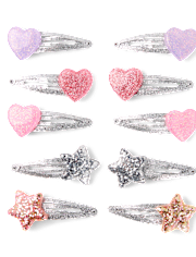 Girls Glitter Heart Hair Clip 10-Pack