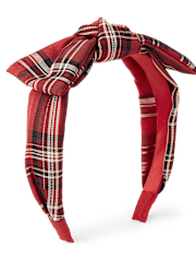 Girls Plaid Satin Bow Headband