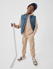 Kids Sueded Rib Cargo Jogger Pants