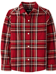 Boys Plaid Poplin Button Up Shirt