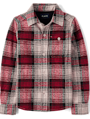 Boys Plaid Luxe Cozy Knit Button Up Shirt