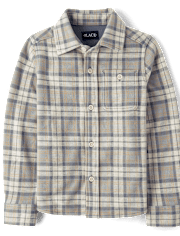 Boys Plaid Luxe Cozy Knit Button Up Shirt