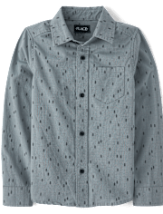 Boys Print Poplin Button Up Shirt