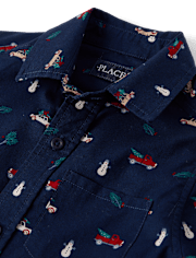 Boys Print Poplin Button Up Shirt