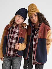Kids Colorblock Sherpa Zip Up Jacket