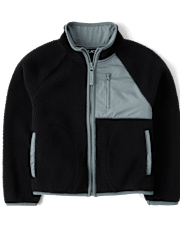Kids Contrast Sherpa Utility Zip Up Jacket