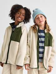 Kids Contrast Sherpa Utility Zip Up Jacket