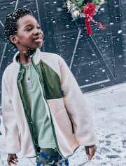 Kids Contrast Sherpa Utility Zip Up Jacket