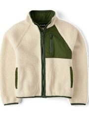 Kids Contrast Sherpa Utility Zip Up Jacket