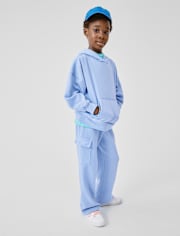 Kids Garment Dyed Premium Fleece Wide Leg Cargo Lounge Pants