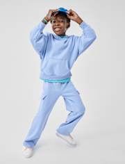 Kids Garment Dyed Premium Fleece Wide Leg Cargo Lounge Pants