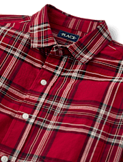 Mens Matching Family Plaid Poplin Button Up Shirt