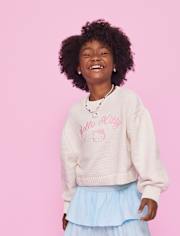 Girls Hello KittyÂ® Embroidered Chenille Sweater