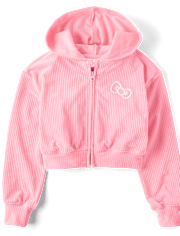 Girls Hello Kitty® Embroidered Velour Zip Up Hoodie