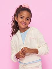 Girls Hello KittyÂ® Embroidered Velour Zip Up Hoodie