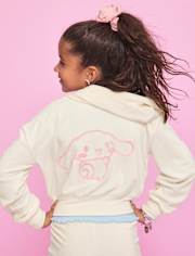 Girls Hello KittyÂ® Embroidered Velour Zip Up Hoodie