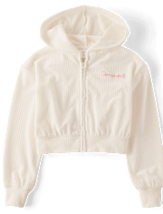 Girls Hello Kitty® Embroidered Velour Zip Up Hoodie