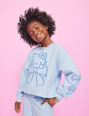Girls Hello KittyÂ® Embroidered Premium Fleece Sweatshirt