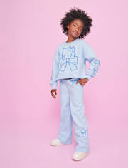Girls Hello KittyÂ® Embroidered Premium Fleece Wide Leg Lounge Pants