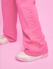Girls Hello KittyÂ® Embroidered Premium Fleece Wide Leg Lounge Pants